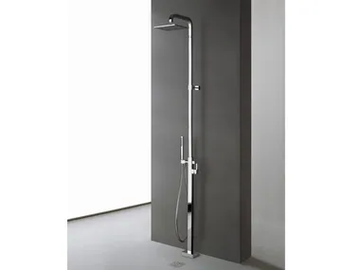X-CHANGE_MONO - Floor standing brass shower panel with overhead shower by Rubinetterie Treemme - view 2